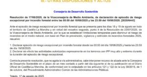 Máxima Alerta por Incendios Forestales en Castilla-La Mancha hasta Agosto de 2025