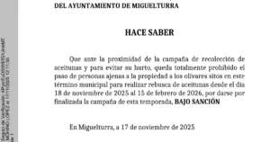 Bando Municipal: Medidas de Seguridad para la Próxima Campaña de Recolección de Aceitunas