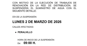 Corte de Agua en Peralvillo el 2 de Marzo de 2026 por Obras de Mejora en la Red de Distribución