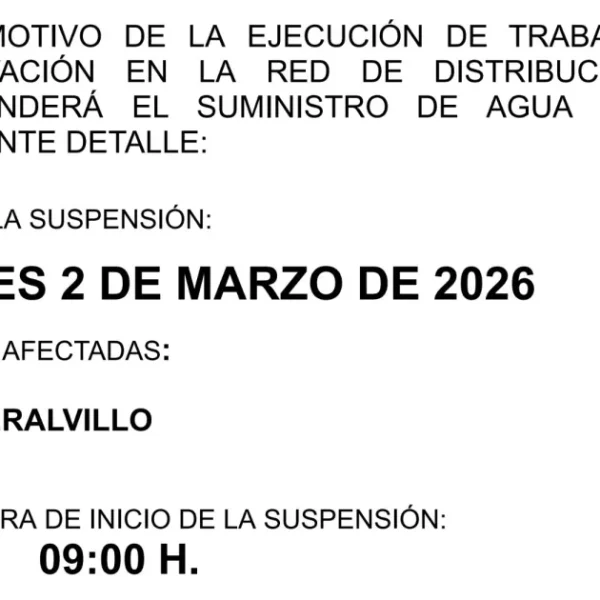 Corte de Agua en Peralvillo el 2 de Marzo de 2026 por Obras de Mejora en la Red de Distribución
