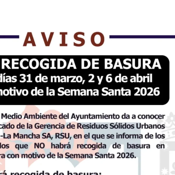 Suspensión de Recogida de Basura en Miguelturra durante la Semana Santa 2026