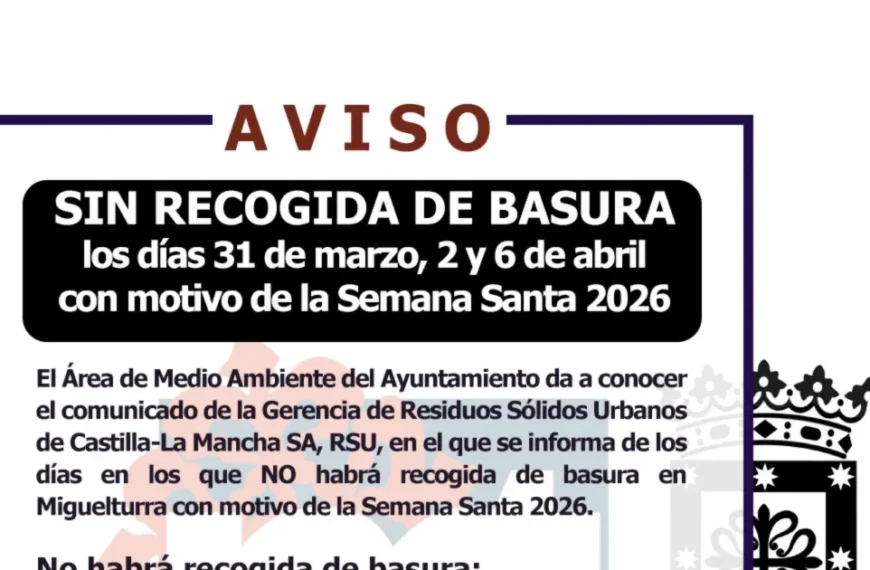 Suspensión de Recogida de Basura en Miguelturra durante la Semana Santa 2026
