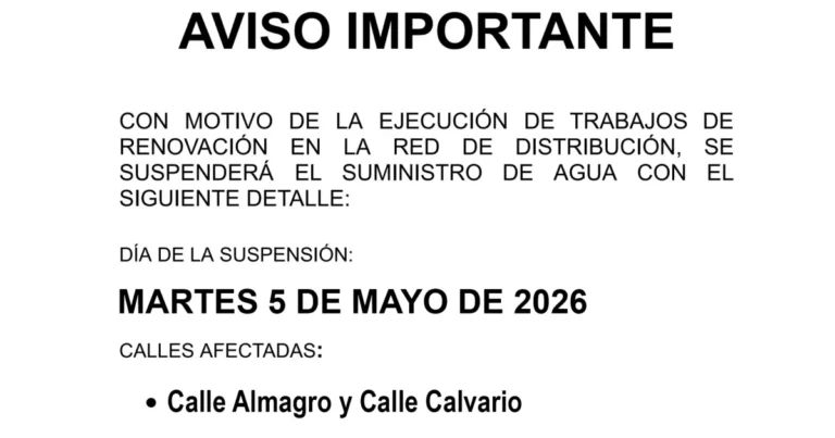 Corte de Agua Programado en Almagro y Calvario para Mejoras de Infraestructura el 5 de Mayo de 2026
