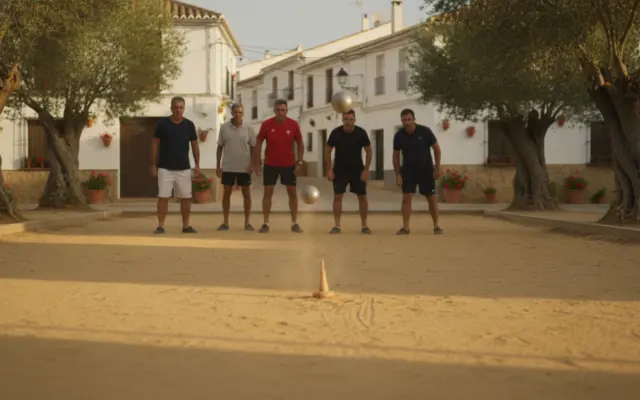 Partida de petanca en los campos municipales durante la fase previa del Campeonato de España de Tripletas