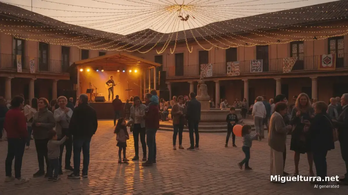 Ambiente festivo en una plaza de Miguelturra durante las Ferias y Fiestas Patronales