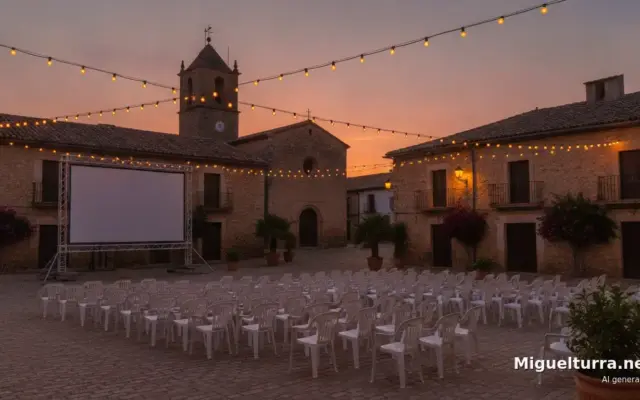 Cine de verano al aire libre en una plaza