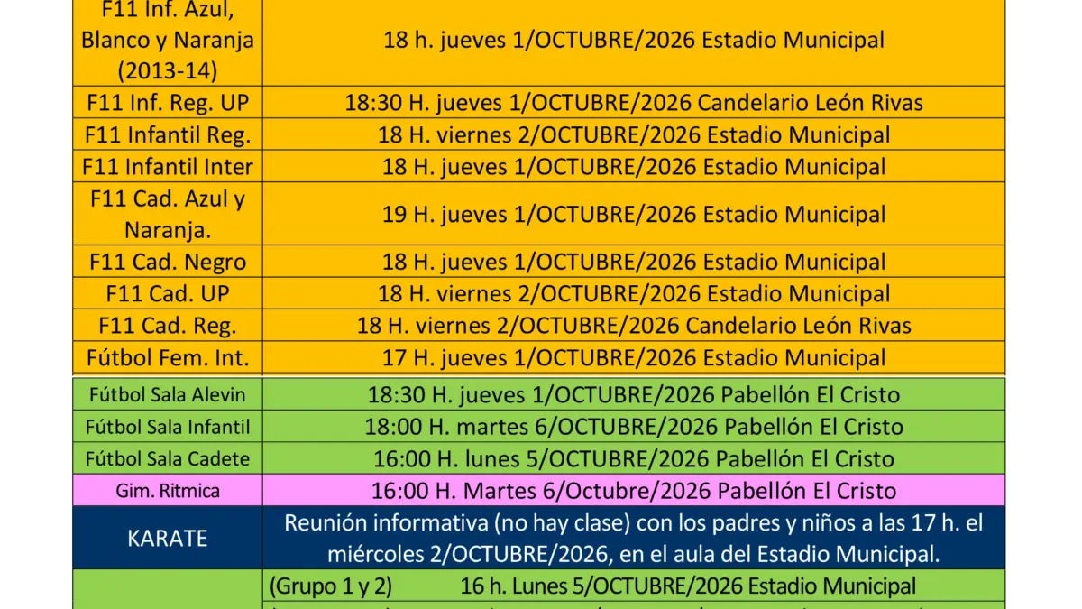 Cartel con el comienzo de las Escuelas Deportivas de Miguelturra para el curso 2026-2027