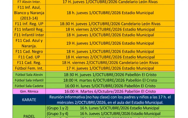 Cartel con el comienzo de las Escuelas Deportivas de Miguelturra para el curso 2026-2027