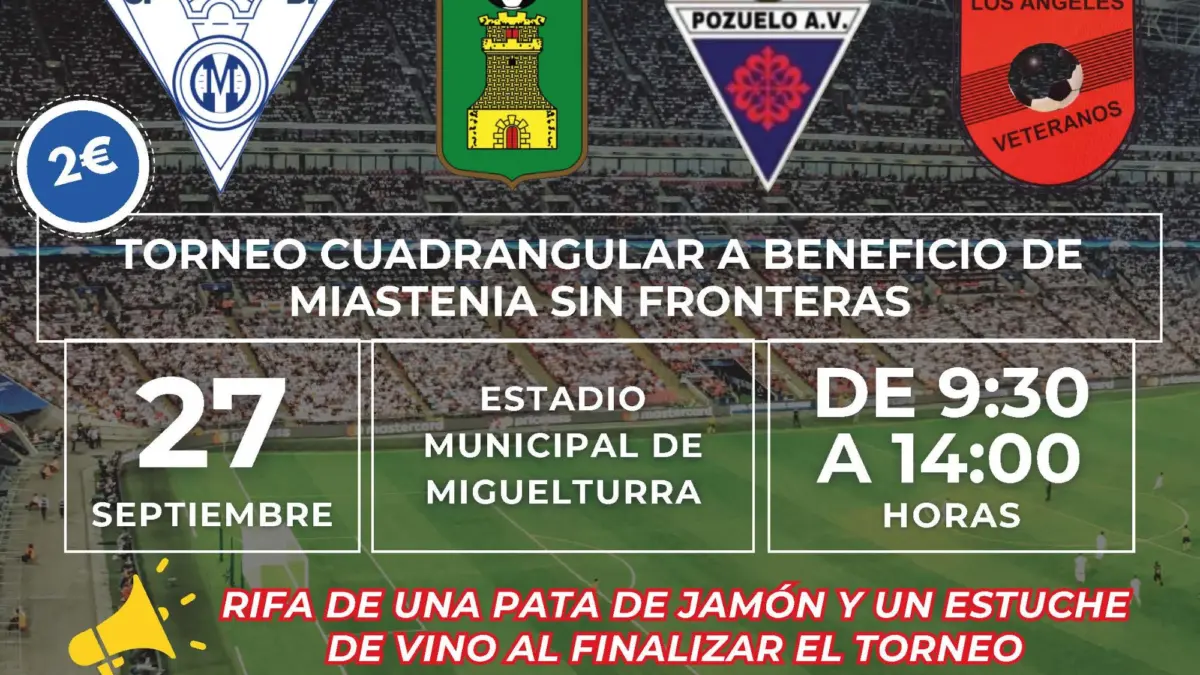 Jugadores veteranos disputan un partido en el Estadio Municipal de Miguelturra durante el torneo solidario