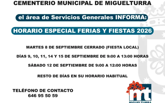 Cartel informativo de las Ferias y Fiestas de Miguelturra 2026