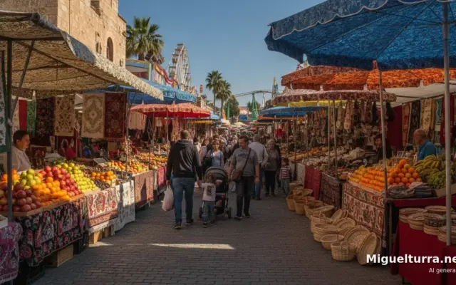 Puestos de un mercadillo dominical instalados en el Recinto Ferial