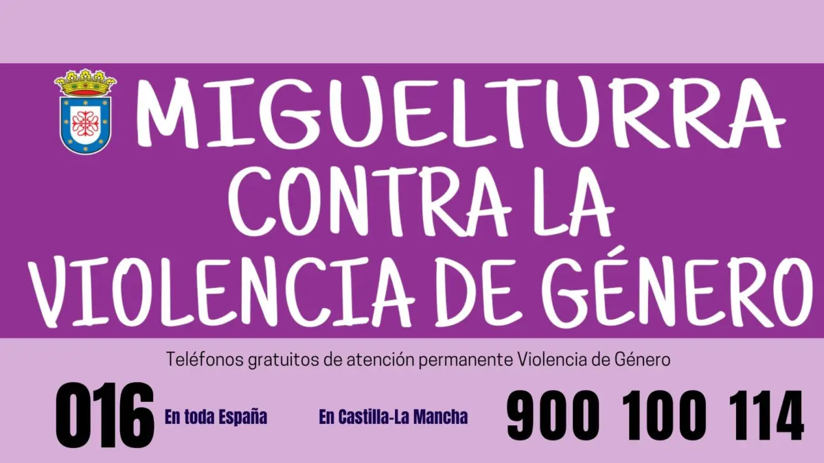 Pancarta del Ayuntamiento de Miguelturra contra la violencia de género