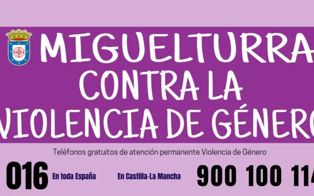 Pancarta del Ayuntamiento de Miguelturra contra la violencia de género