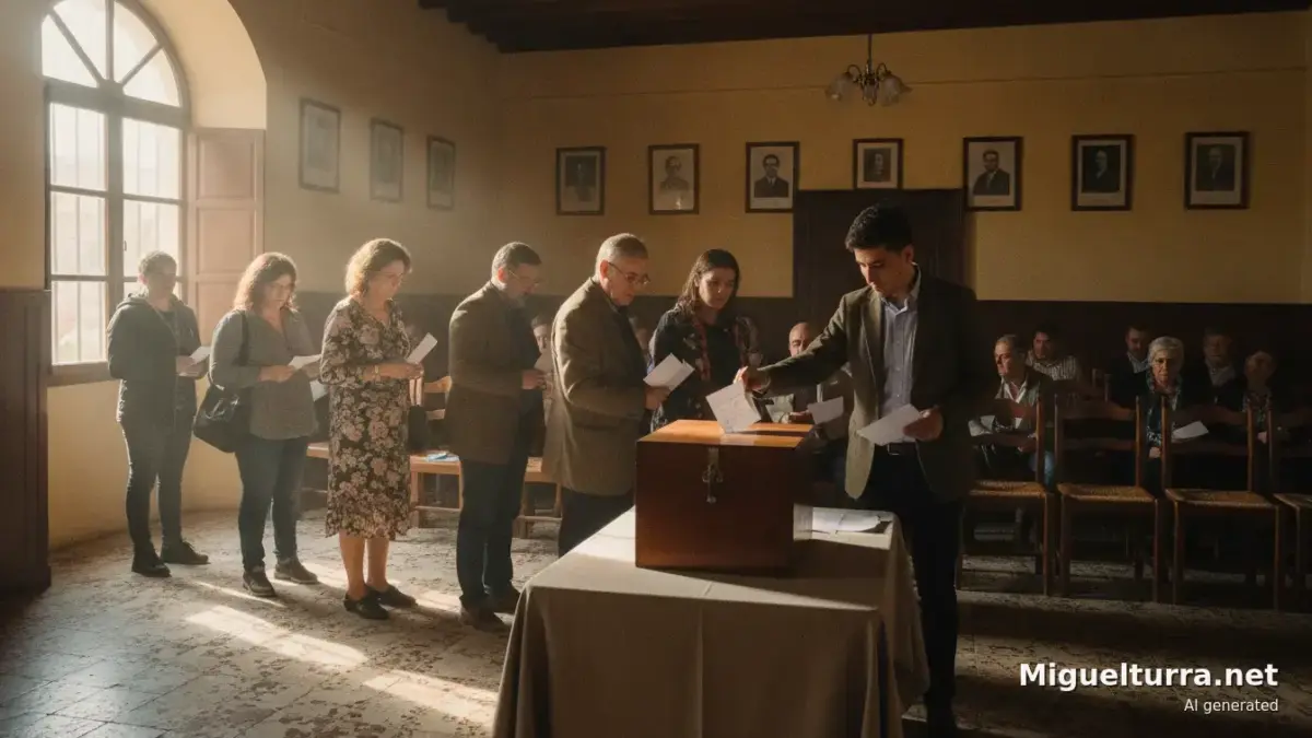 Vecinos depositando propuestas en un buzón municipal, ilustración de los Presupuestos Participativos