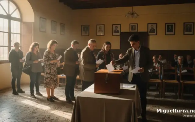 Vecinos depositando propuestas en un buzón municipal, ilustración de los Presupuestos Participativos