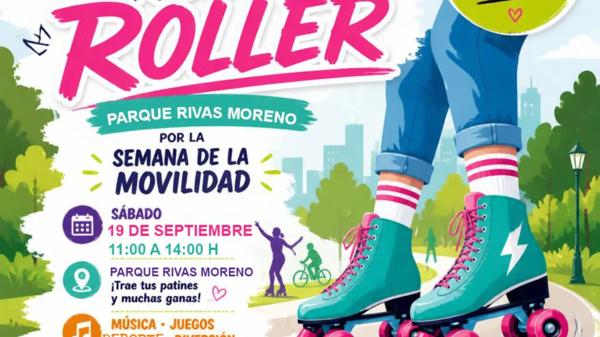 Cartel promocional de la Semana Europea de la Movilidad 2026 en Miguelturra, con patinadores