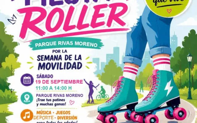 Cartel promocional de la Semana Europea de la Movilidad 2026 en Miguelturra, con patinadores