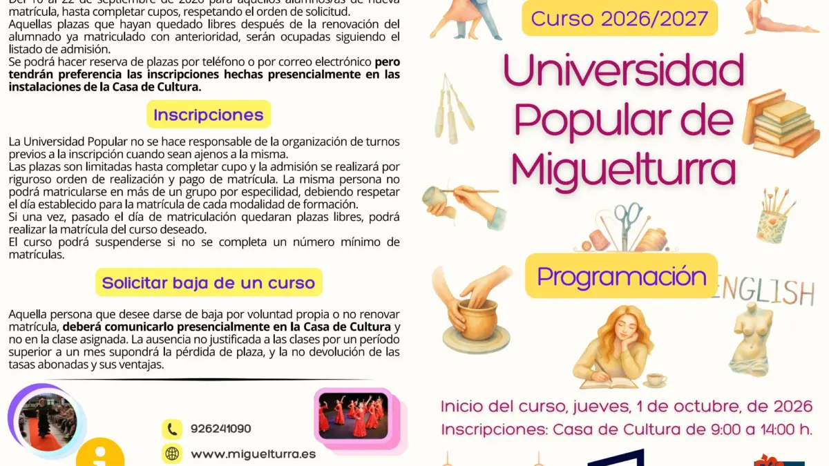 Presentación del nuevo curso de la Universidad Popular de Miguelturra 2026-2027