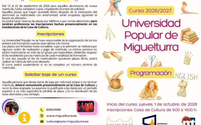 Presentación del nuevo curso de la Universidad Popular de Miguelturra 2026-2027