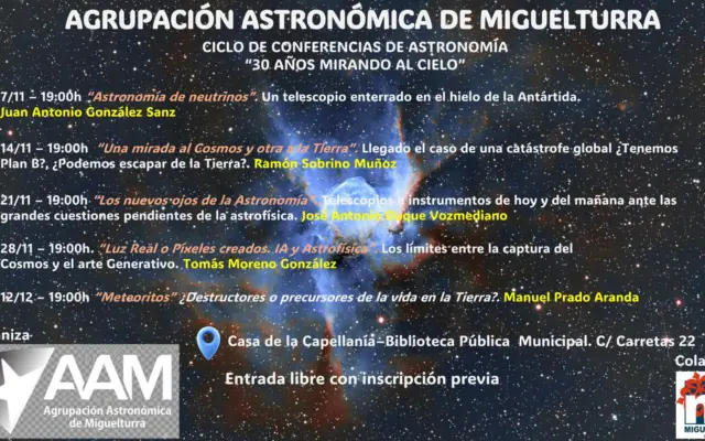 Cartel o imagen del ciclo de conferencias por el 30 aniversario de la Agrupación Astronómica de Miguelturra