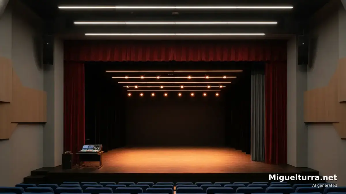 Escenario renovado de la Casa de la Cultura de Miguelturra con nueva iluminación escénica