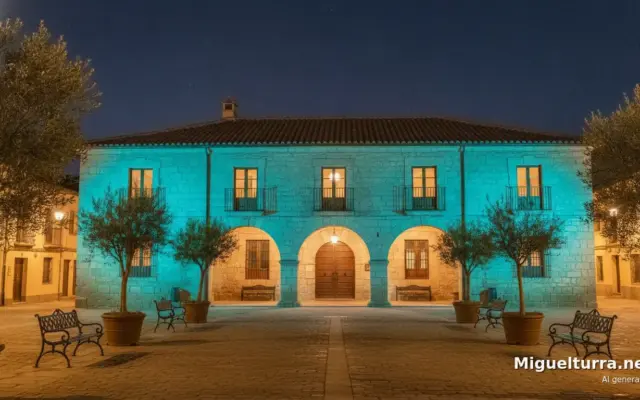 Centro de Dia de Miguelturra iluminado de turquesa por el Dia de la Dislexia