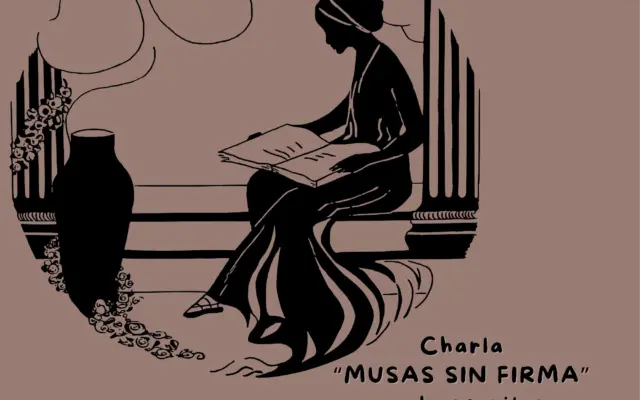 Cartel de la charla Musas sin firma en la Biblioteca de Miguelturra