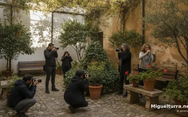 Participantes de un taller de fotografía medioambiental fotografiando el entorno natural